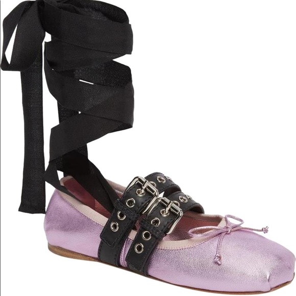Miu Miu Shoes - Miu Miu Metallic Pink Ballet Flat